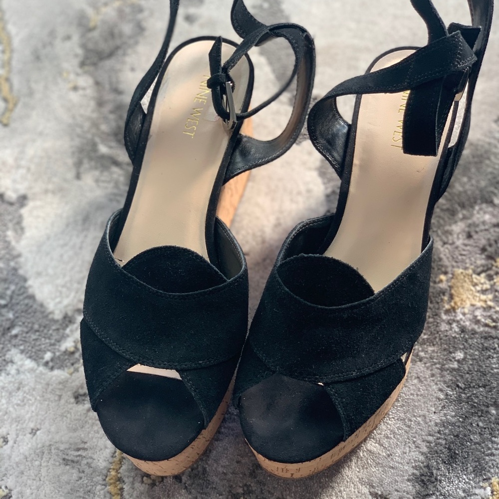 Nine West Suede Wedge Cork Sandals